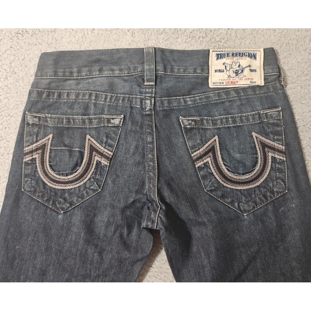 True Religion Jeans Mens 32 x 33 Skinny Dark Wash Faded Distressed